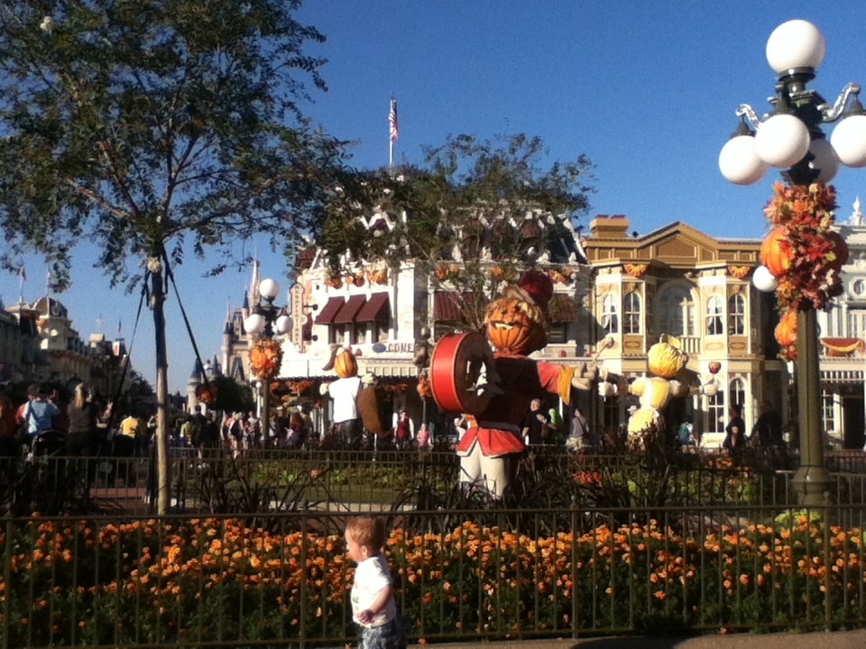Halloween and Fall decor on Main Street in Magic Kingdom