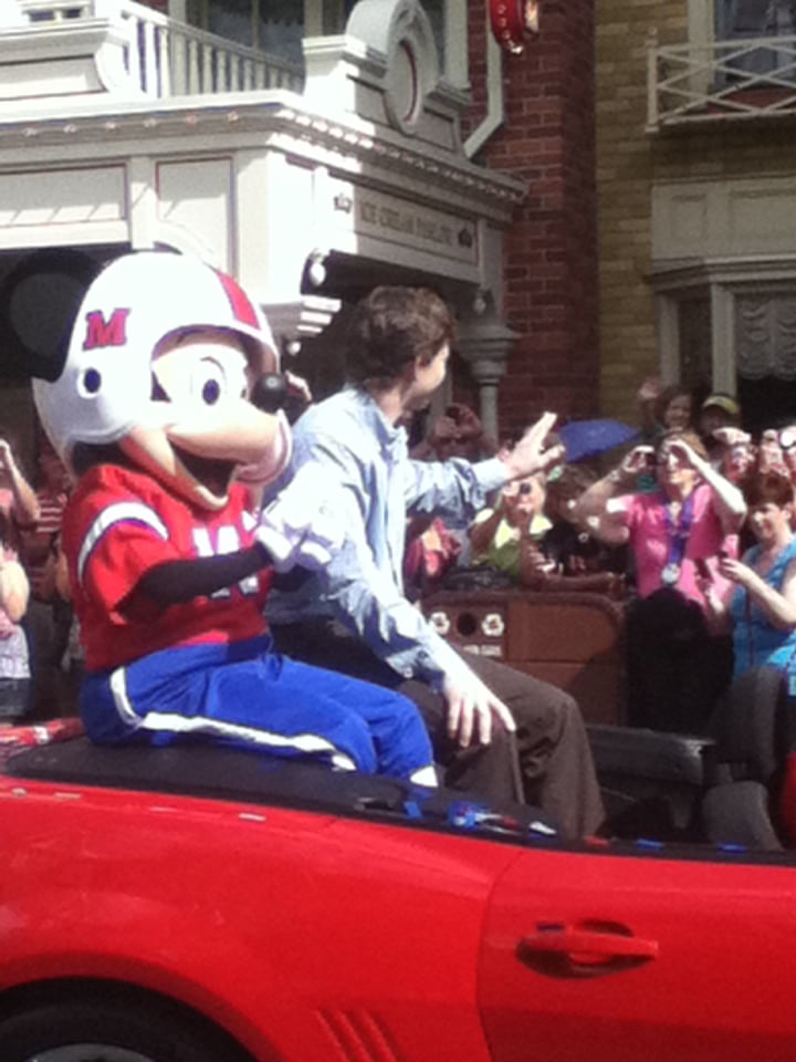 Eli Manning with Mickey Mouse in the Disney World Superbowl Parade