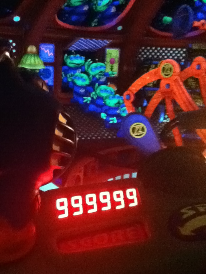 maxed out score of 999999 on Buzz Lightyear Space Ranger Spin at Magic Kingdom