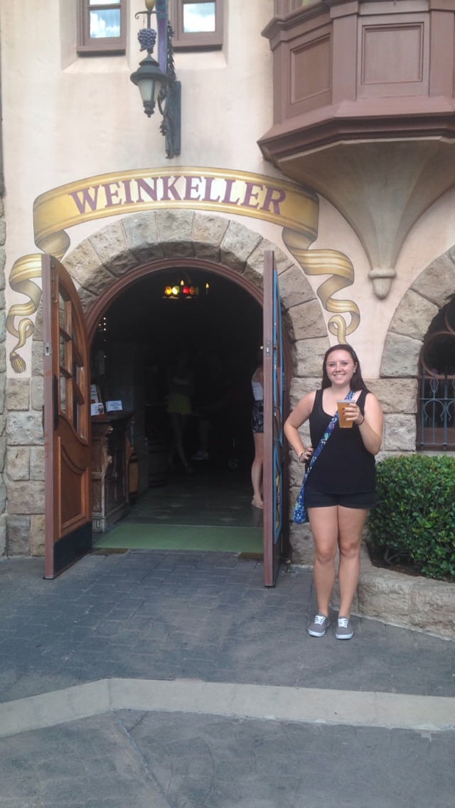 myself with a beer from the Germany Weinkeller at Epcot on my 21st birthday