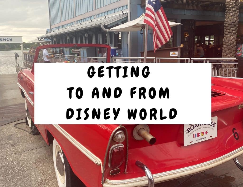 banner image with the text "Getting To and From Disney World" and a picture of a floating convertible from The Boathouse